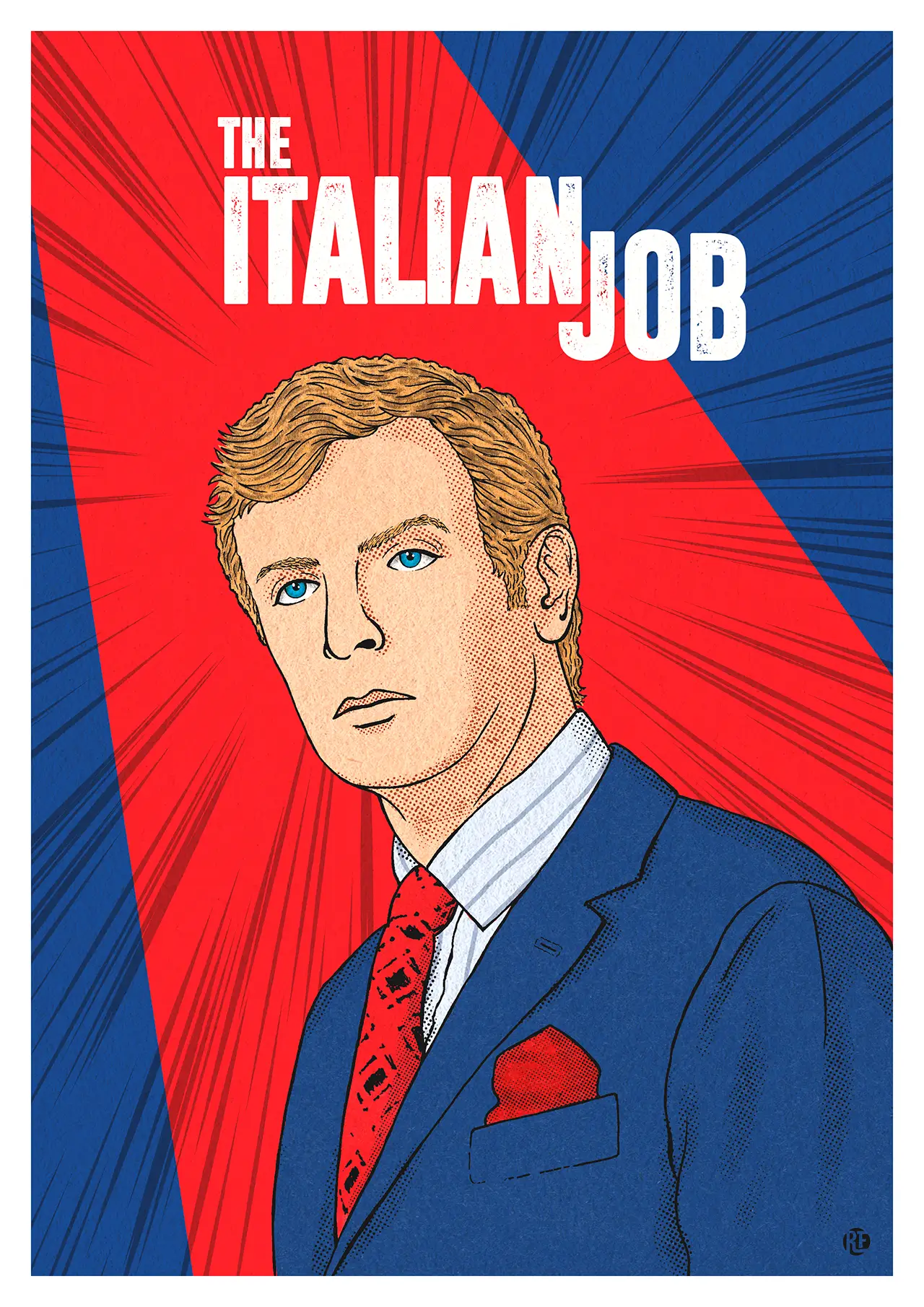 Michael Caine in The Italian Job – illustrated poster by Rafa Frantic